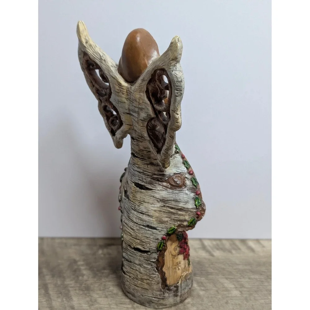 Joy to the World Birch Bark Christmas Angel Figurine Rustic Holiday Decor